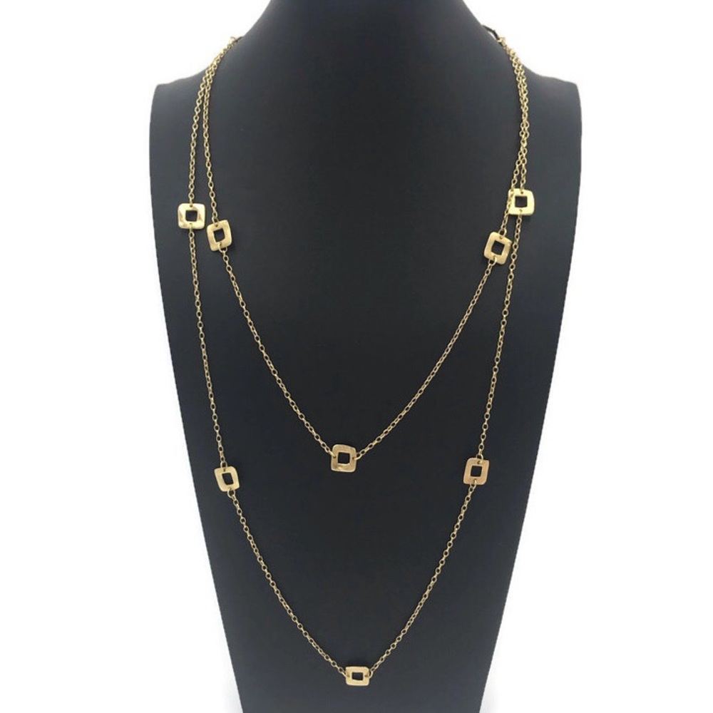 Marcia Moran  Long Gold Square Station Necklace